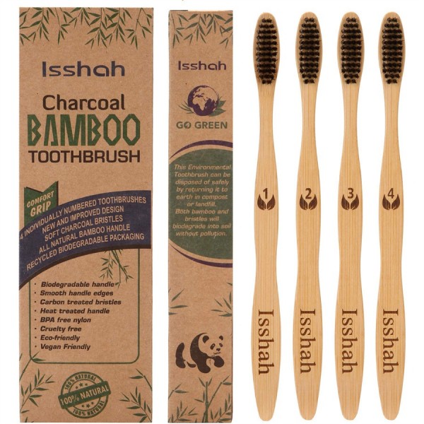Biodegradable Eco-Friendly Natural Bamboo Charcoal Toothbrush - Pack Of 4 