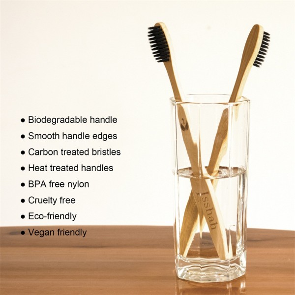 Isshah Biodegradable Eco-Friendly Natural Compostable Bamboo Toothbrush - Pack Of 8