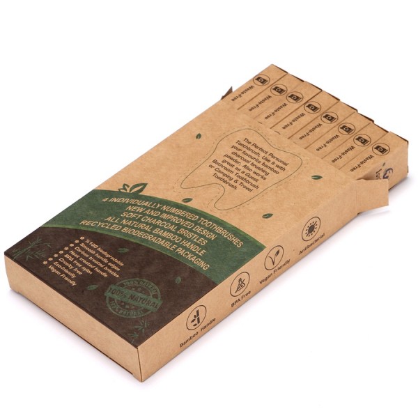 Isshah Biodegradable Organic Charcoal Infused BPA Free Bristles Natural Bamboo Toothbrush, Pack of 8
