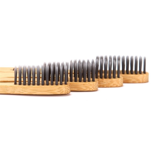 Isshah Biodegradable Organic Charcoal Infused BPA Free Bristles Natural Bamboo Toothbrush, Pack of 8