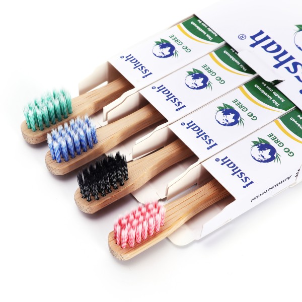 Isshah Children Size Biodegradable Handle BPA Free Eco Friendly Kids Natural Bamboo Toothbrush, Pack of 4 (Germany Imported Spiral Soft Nylon Bristles)