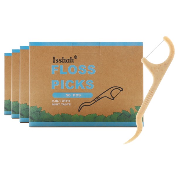 Natural Dental Floss Picks - 200 Count - BPA Free, Vegan, Sustainable, Eco Friendly, Natural Dental Flossers by Isshah (Mint)